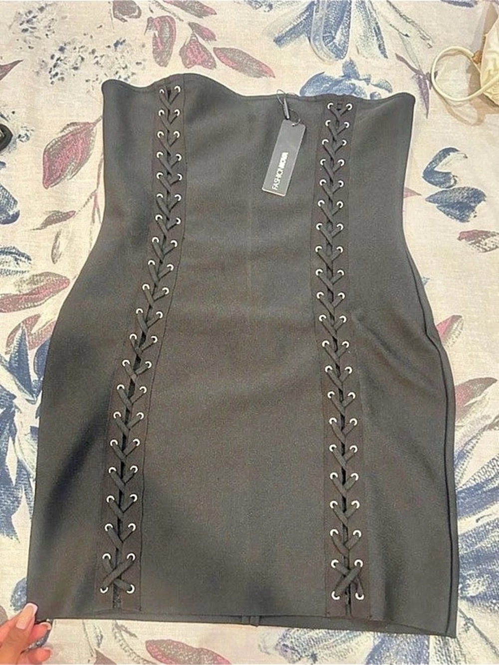 Fashion Nova Lace-Up Mini Dress in Black Size Small Like New